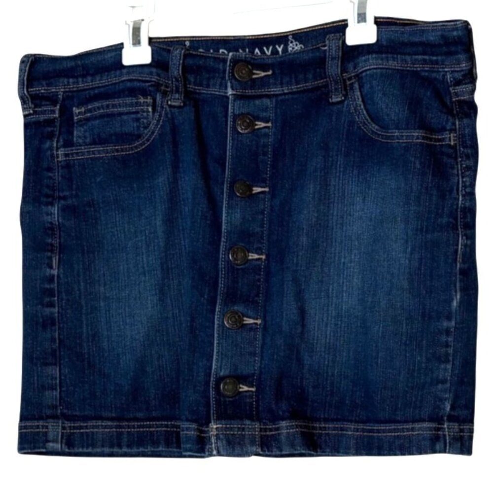 Old Navy Womens Size 8 Denim Mini Skirt Button Front Stretch Medium Wash